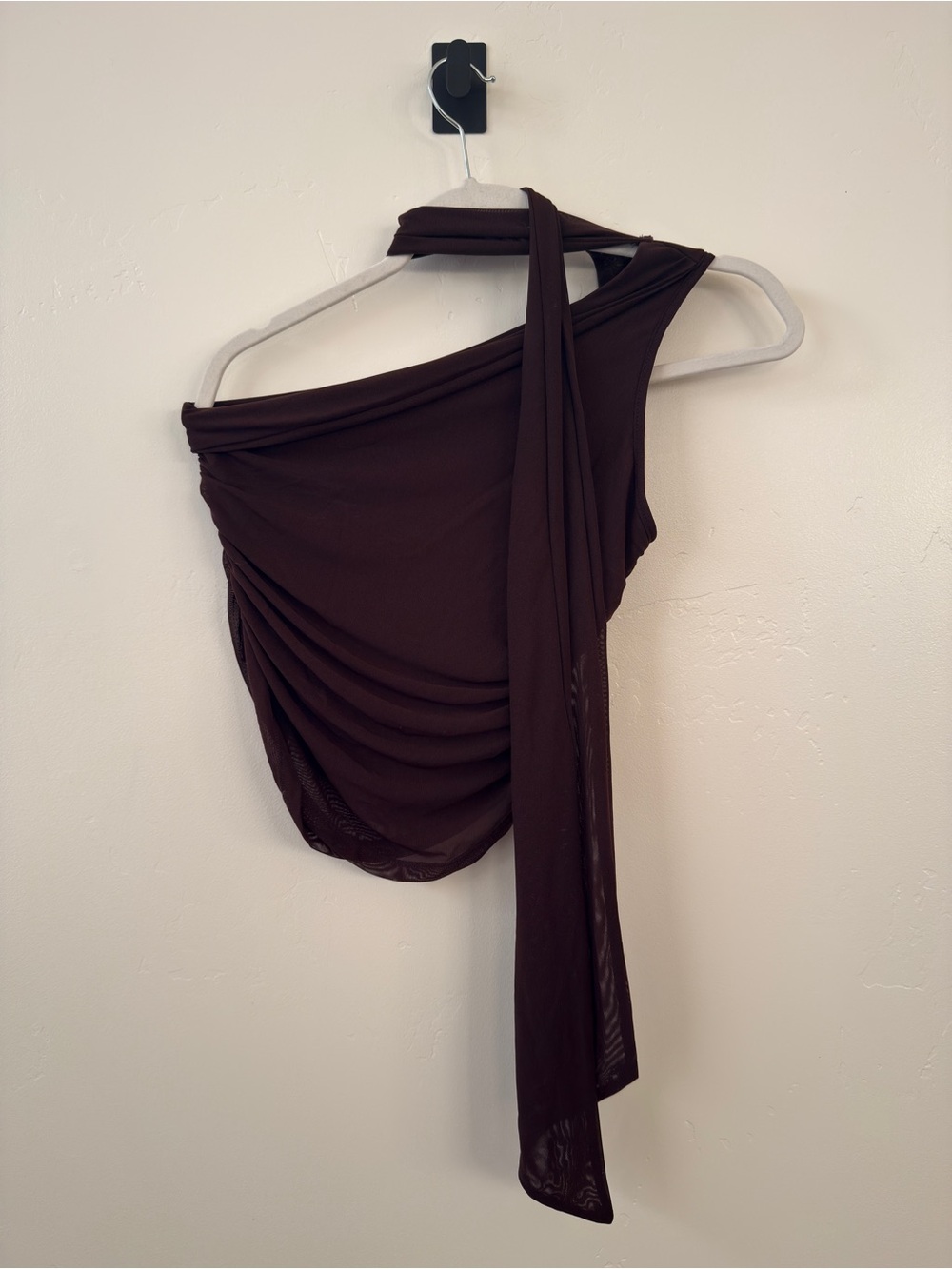 Asymmetric One-Shoulder Top in Deep Brown